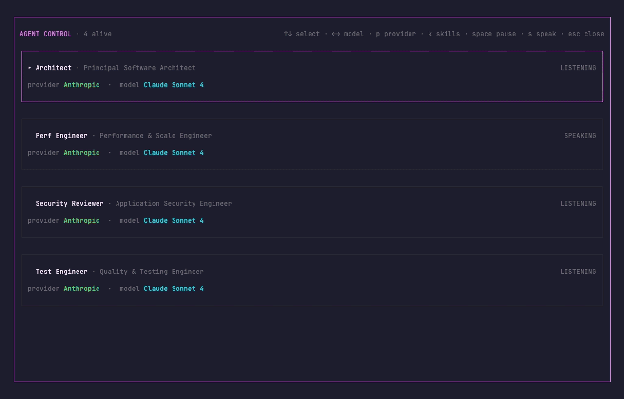 Forge Skill Picker browsing project, user, and plugin-scoped skills live per agent.